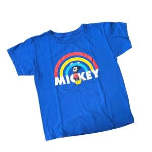 Disney Mickey Mouse Retro Rainbow Graphic T Shirt Kids XS Blue Short Sleeve